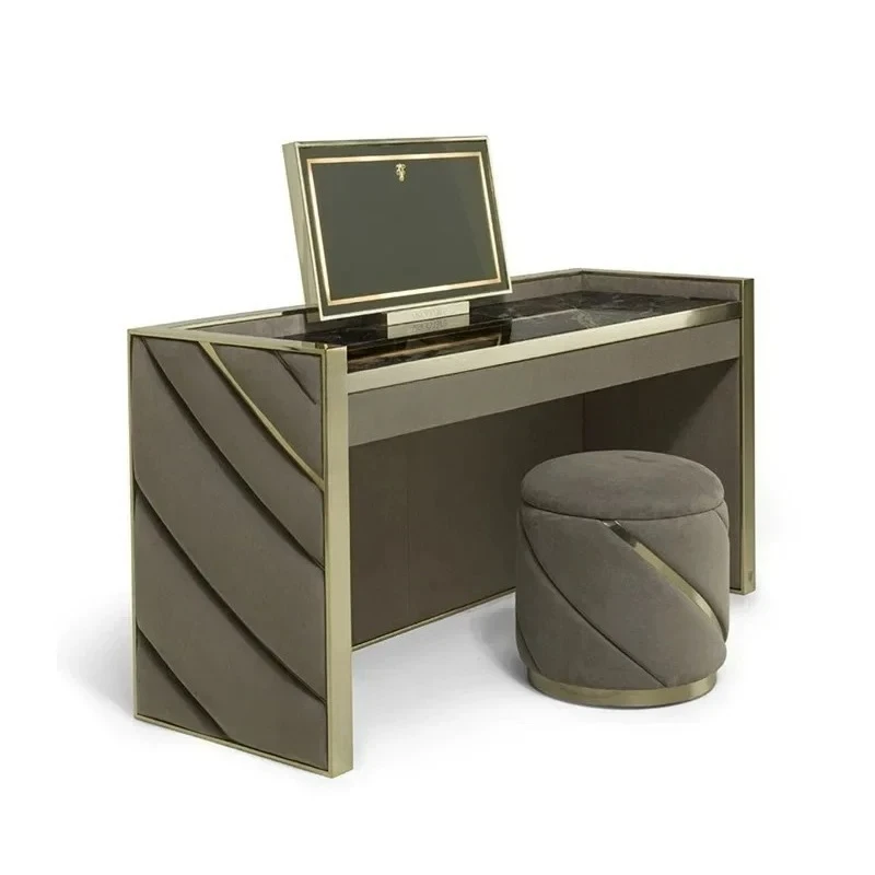 

Italian light luxury leather dressing table Modern villa high-end bedroom dressing table9338