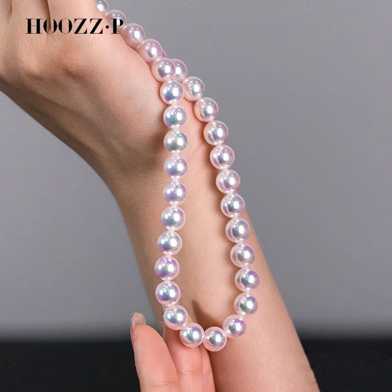 HOOZZ.P Akoya Pearl Necklace 8.5-9mm AAA High Quality 14K Gold Clasp Au585 925 Silver Natural Japanese Sea Cultured Fine Jewelry