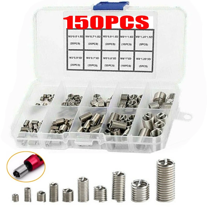 

150pcs Fastening Thread Insert Set Stainless Steel Repair Tool Insert Kit Spiral Wire Screw Sleeve Wear M3 M4 M5 M6 M8