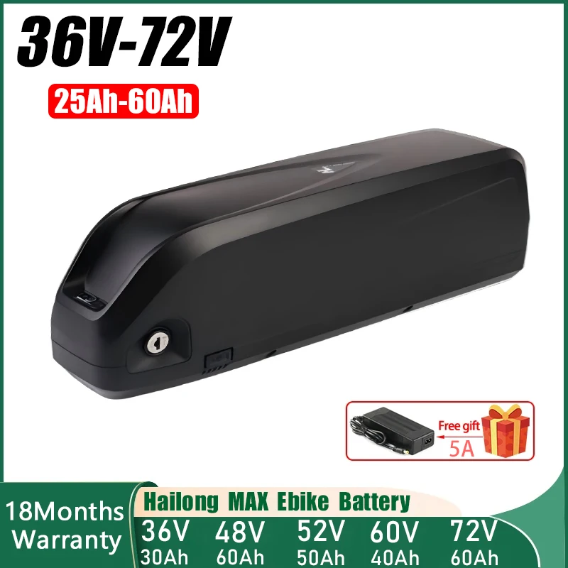 Hailong 72v E Bike Akku 50ah 52v Electric Bicycle ncr18650b 36v 48v 60v Ebike 300-3000w Motor 20 30 35 40ah 60ah Lithium Battery