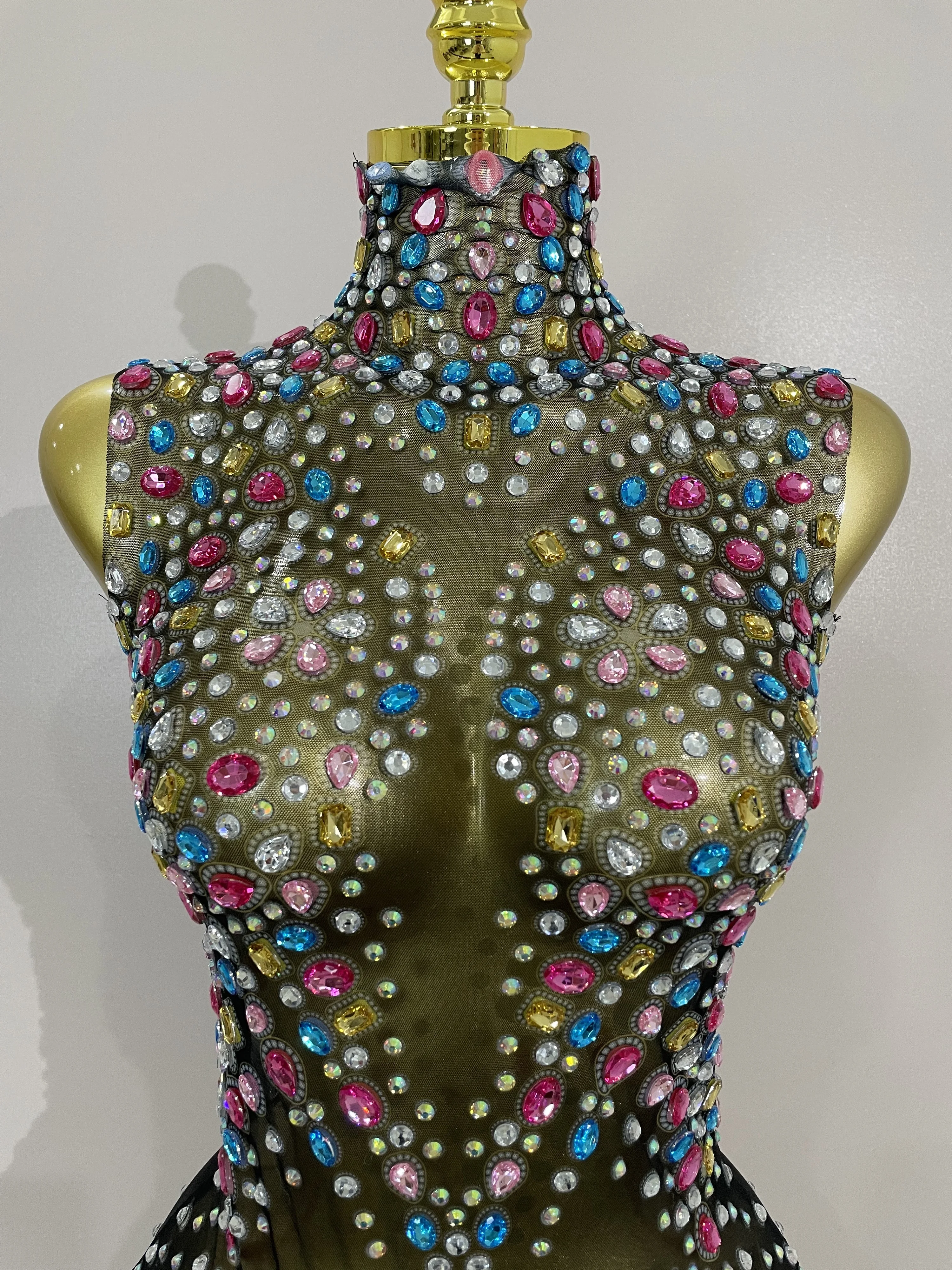 Women Sparkly Colorful Diamonds Mesh Sheer Stretch Bodysuits 2025 Luxury Birthday Party Nightclub Dj Stage Performance Costume