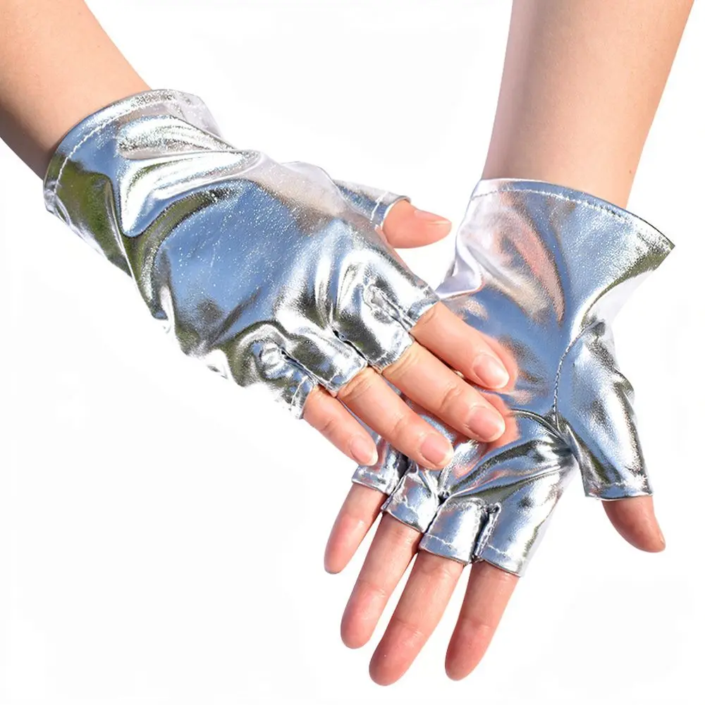 Gothic Punk Fingerless Gloves Patent Leather Half Finger Streetwear Cosplay Accessory For Performance Stage Wear