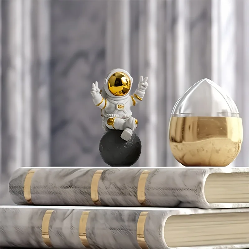 Gold Chrome Helmet Realistic Astronaut Suit with Marble Base for Men Cave Sci-Fi Decoration, Galaxy Exploration Anniversary Gift