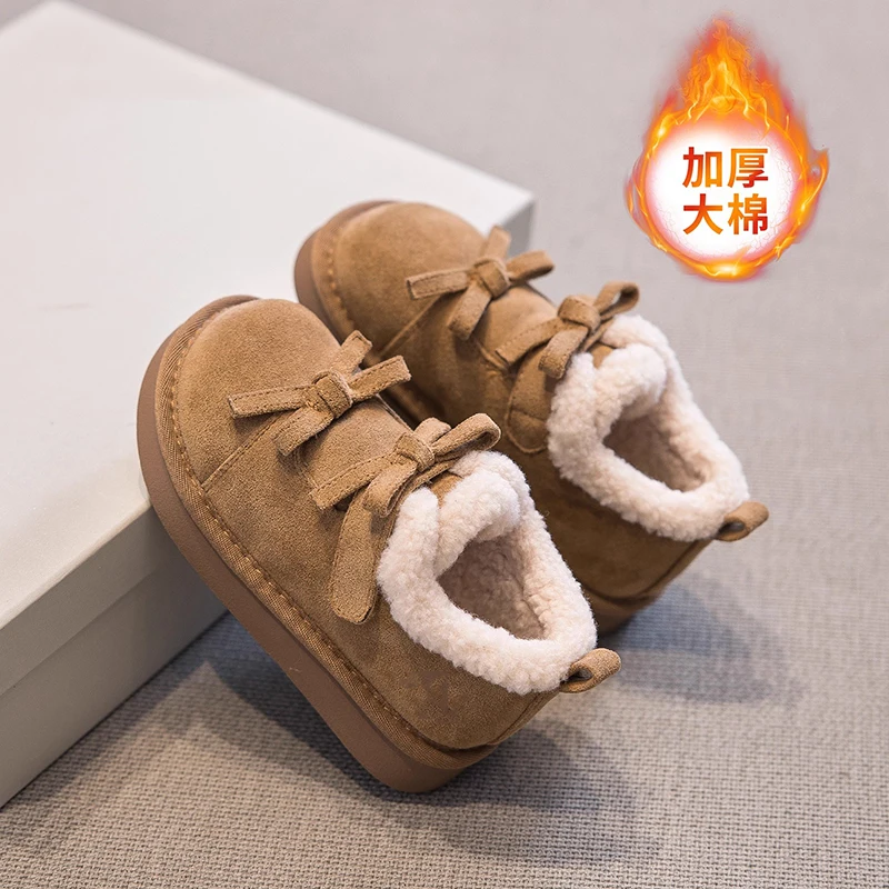 

2025 Winter New Children Casual Cotton Shoes for Girls Fashion Korean Style Soft Sole Non-slip Versatile Princess Bowtie Shoes