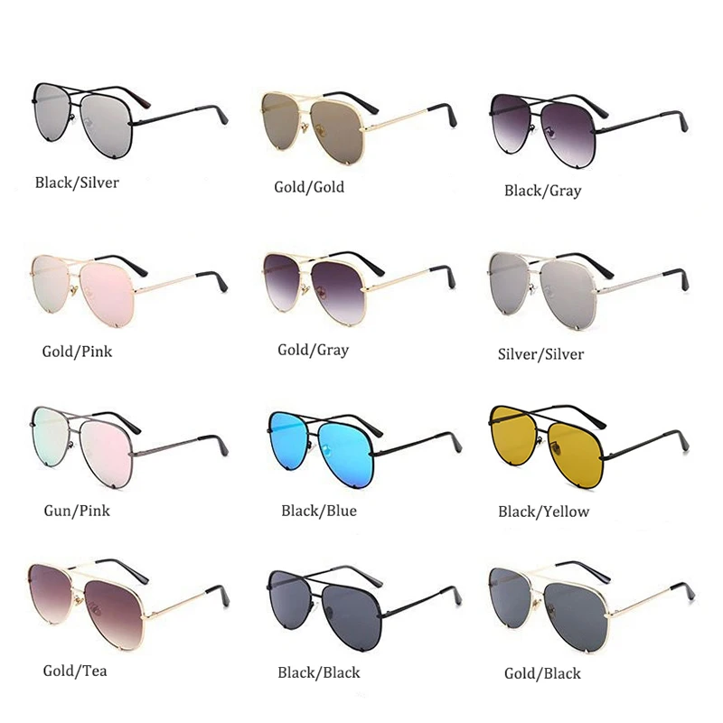 Brand Design Pilot Sunglasses Women Fashion Flat Top Mirror Lens Pink Metal Female Luxury Sunglasses Shades Alloy Oculos De Sol