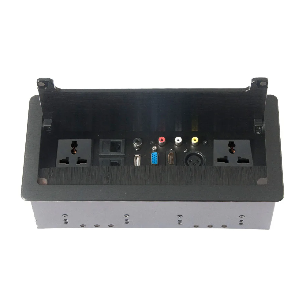Clamshell-Desktop-Buchse, Multimedia-Buchse, eingebettete Steckdosenleiste mit Netzwerk/Video/Audio/VGA/HDMI/USB/XLR, Bürsten-Steckdosenbox