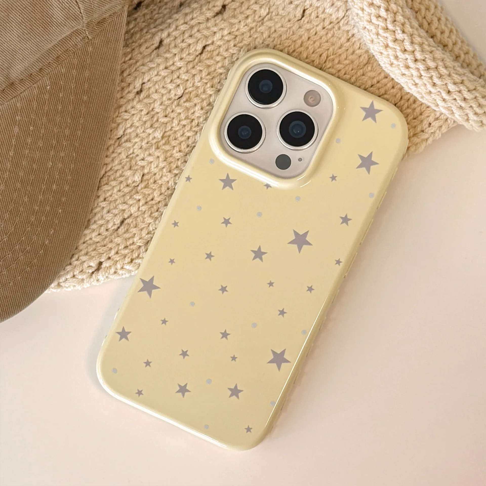 Мягкий чехол для телефона в корейском стиле с желтым полноэкранным серым звездами для iPhone 17, 16, 15, 14, 13, 12, Pro Max, противоударный защитный чехол ﻿