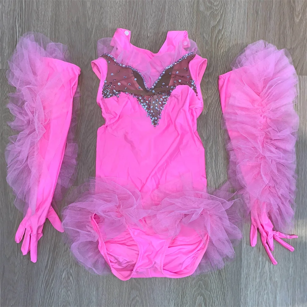 Drag Queen Costume Women Dance Team Sexy Performance Stage Wear Pink Yellow Bodysuit With Long Gloves Carnival Show Rave Outfits