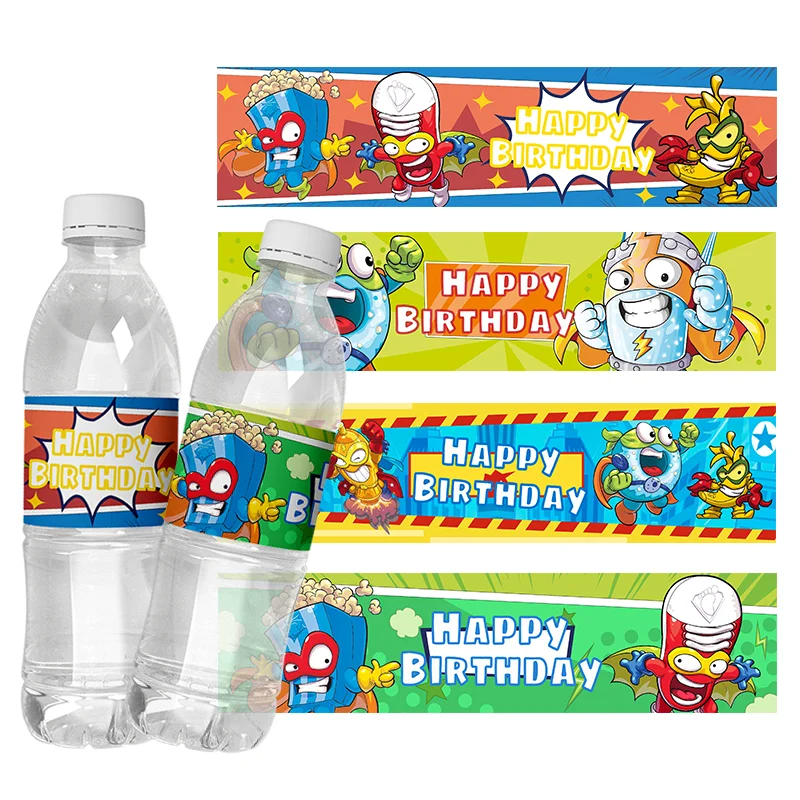 6pcs Superzings Theme Mineral Water Bottle Label self-adhesive Sticker Kids Birthday Party Decoration Supplie Water Bottle Label