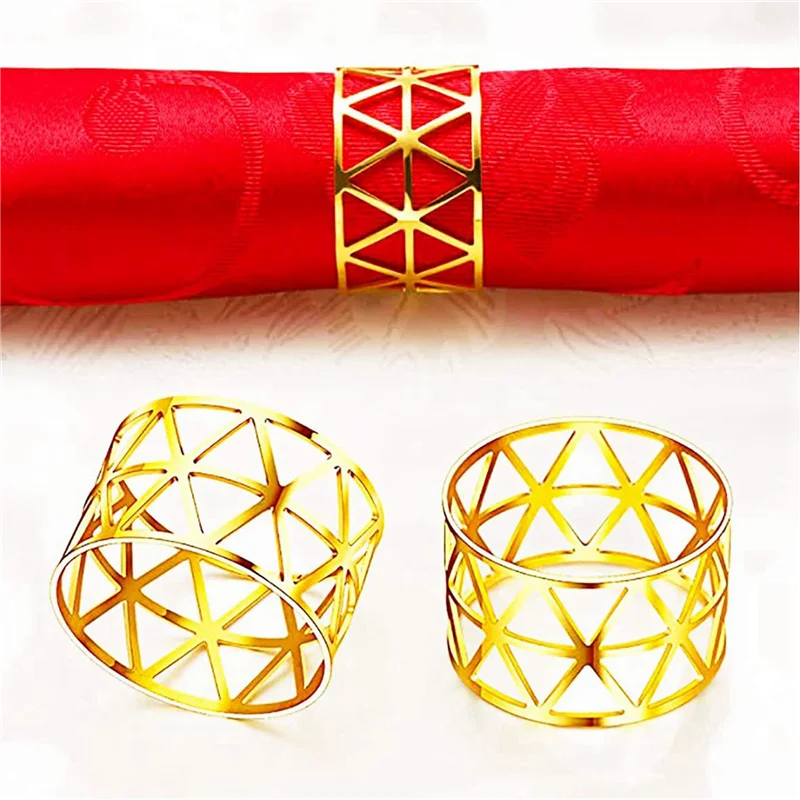 

A74U 48 Pcs Of Round Mesh Napkin Ring Holder, Table Set Suitable For Casual Or Formal Occasions And Wedding Parties (Golden)