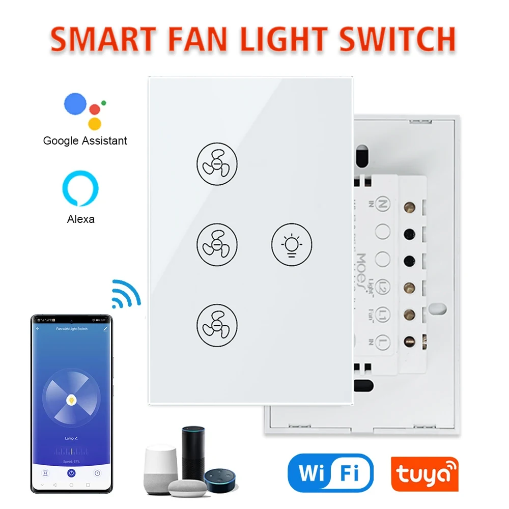 

Smart Home Wifi Fan Light Switch EU/US Ceiling Fan Lamp Switch Works With Alexa Google Tuya Remote Various Speed Control