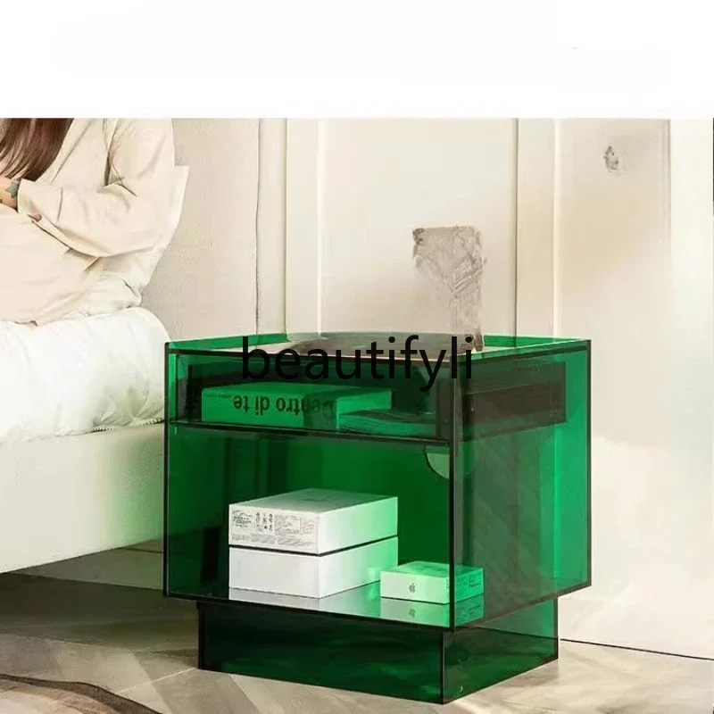 

Gray square acrylic bedside table creative, bedroom high-end locker