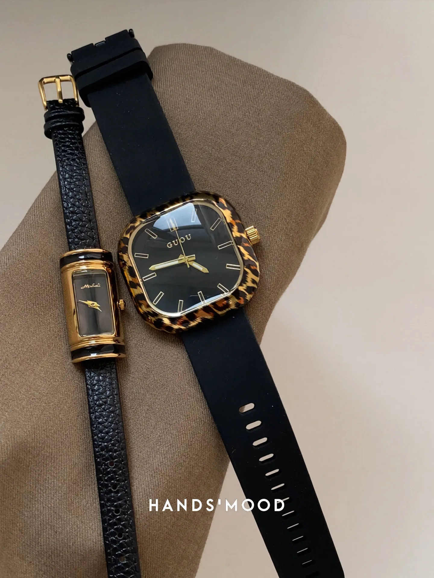 Trendy fashion niche high-end black gold leopard print leather watch gold design exquisite temperament elegant quartz watch