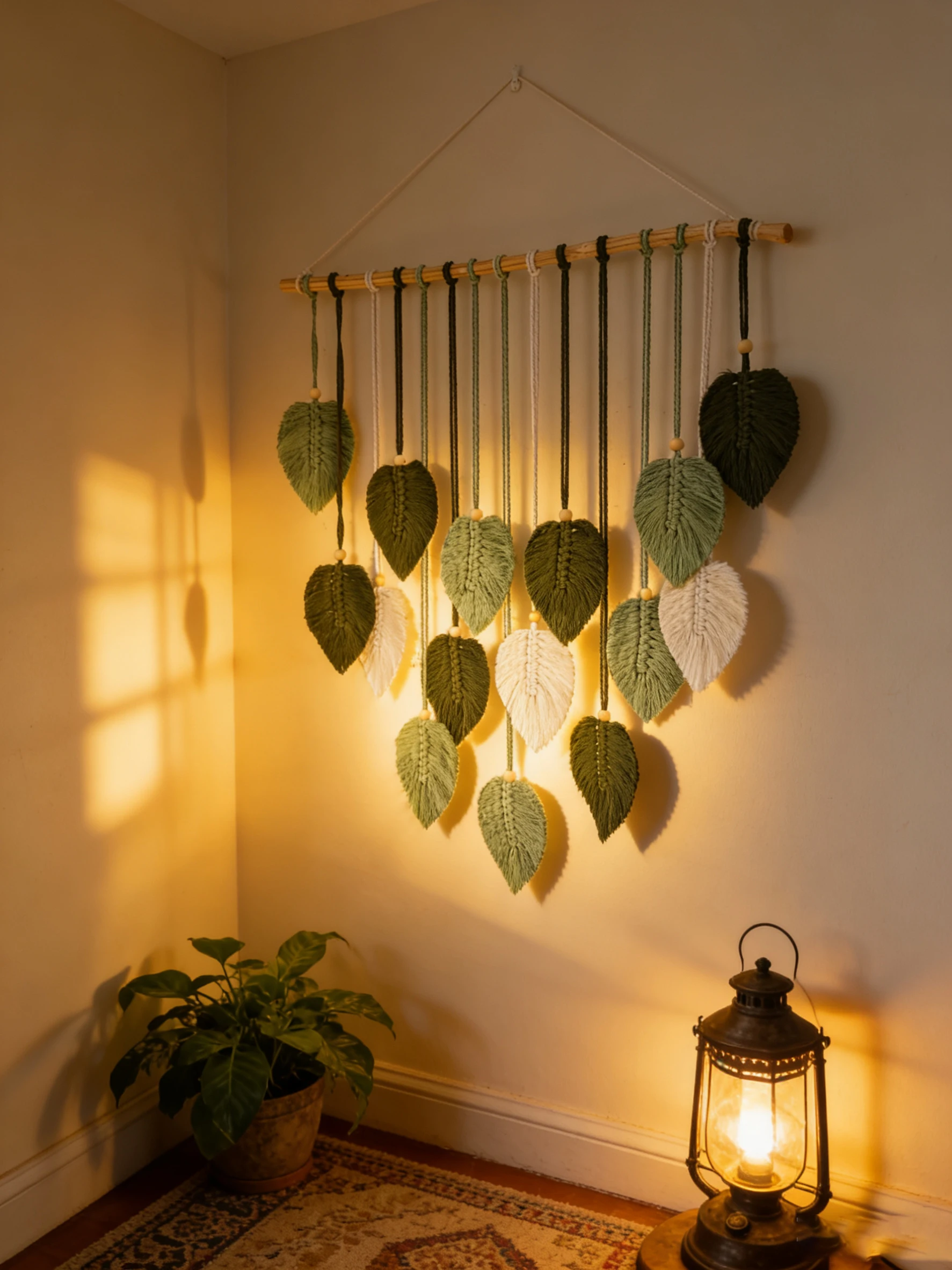 Artistic Leaf Decorative Wall Hanging Handwoven Tapestry Bedroom Hallway Passage Sense of Art Long Rectangle Cotton Material