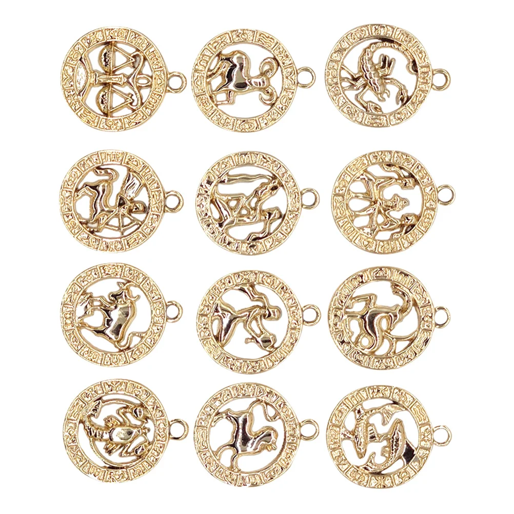 

12 Pcs Zodiac Pendant Charm Necklace DIY Attractive European and American Fashion Durable Alloy Charming Adorable