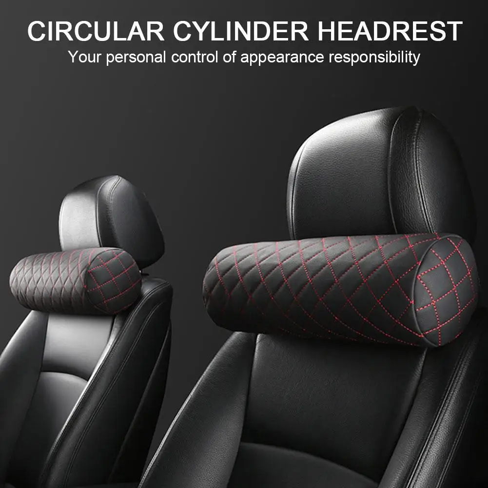 Luxury Car Seat Neck Pillow Headrest Leather Memory Chair Cervical Pillow Breathable Office Headrest Foam Protector Cylindr