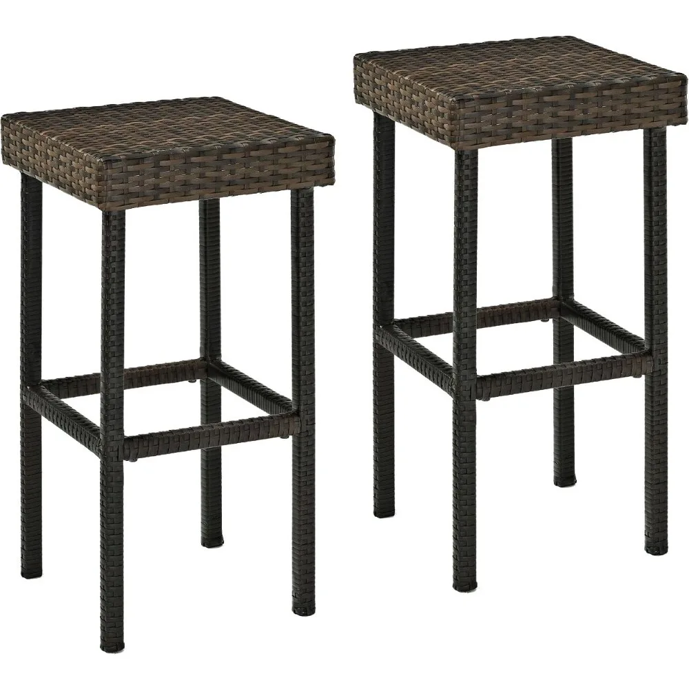 Palm Harbor Wicker Outdoor Bar Stools, Set of 2, Patio Furniture for Backyard, Balcony, Brown