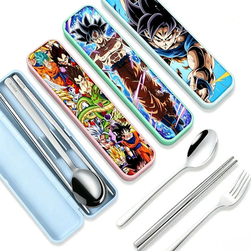 Dragon Ball Son Goku Vegeta Cartoon Cool Tableware 2D Student Portable Chopsticks and Spoon Set Anime Merchandise Wholesale