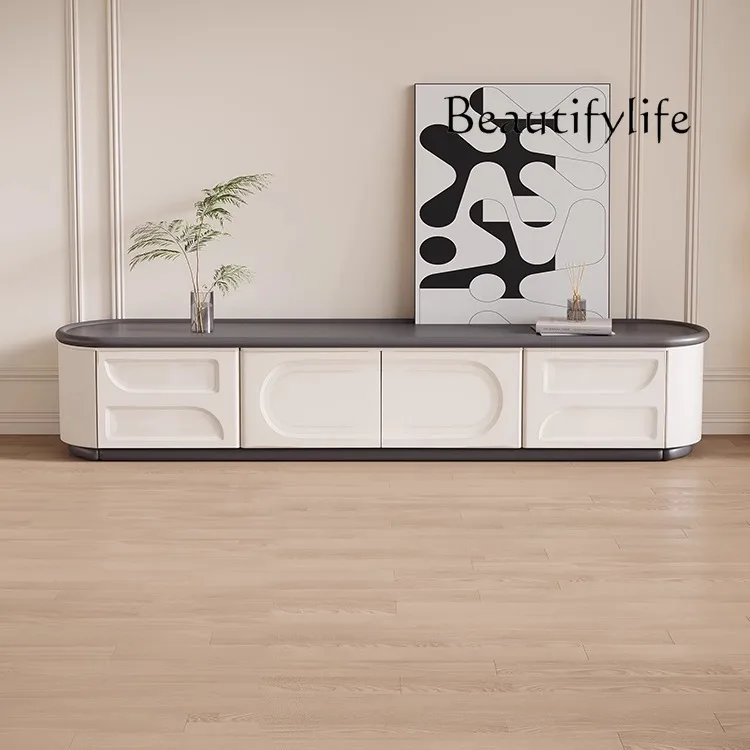 

Log cream wind TV cabinet Nordic modern simple living room home paint floor cabinet retractable