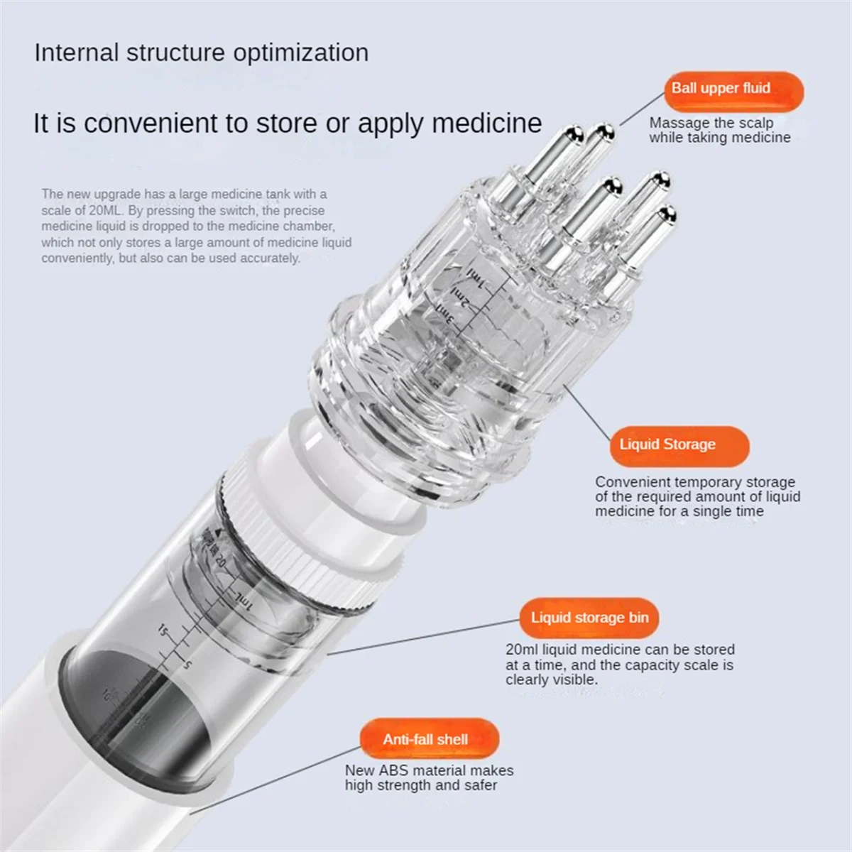 Peine aplicador de bolas rodantes, masajeador de cuero cabelludo, suero aplicador de cabello para varios líquidos, A