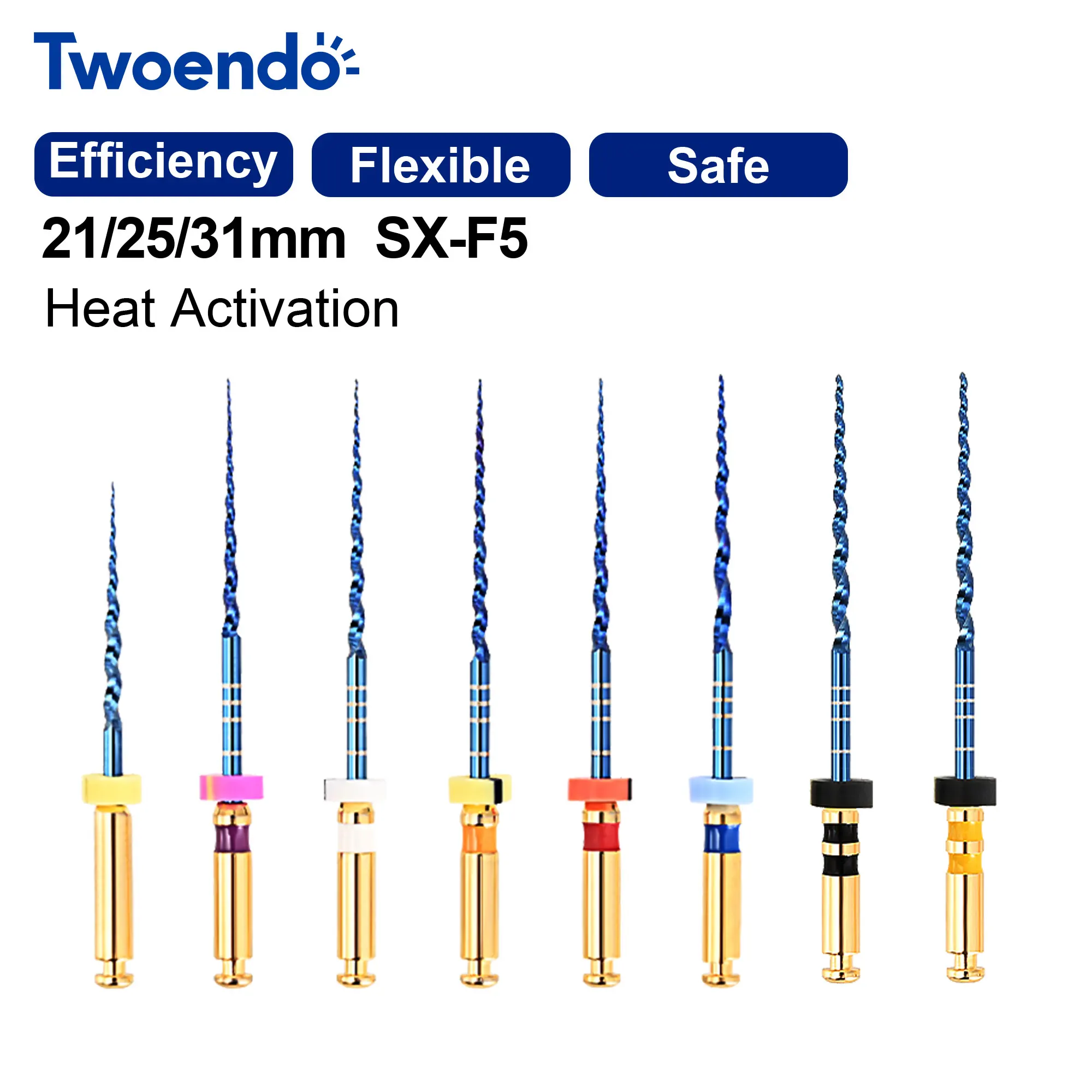 Twoendo Dental Niti Blue Endo Files 31mm SX-F5 Heat Activated Dentistry Instrument Endodontic File Safety Root Canal Rotary File