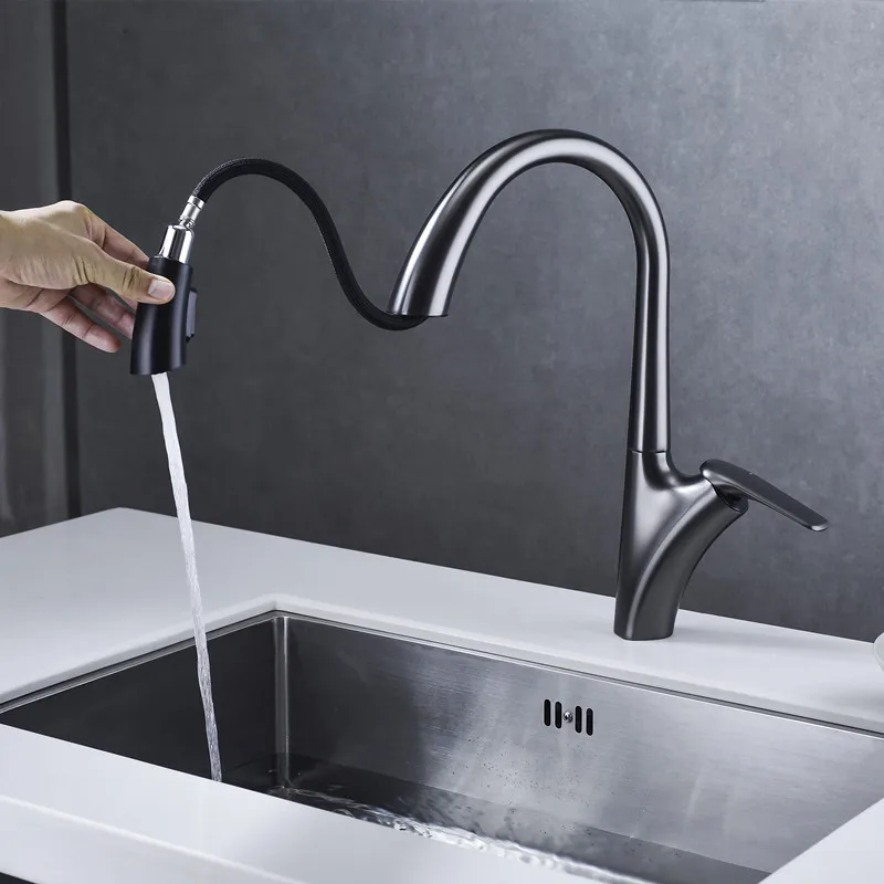 

Copper Pumping Kitchen Sink Faucet Gun Gray Laskin Hot and Cold Water