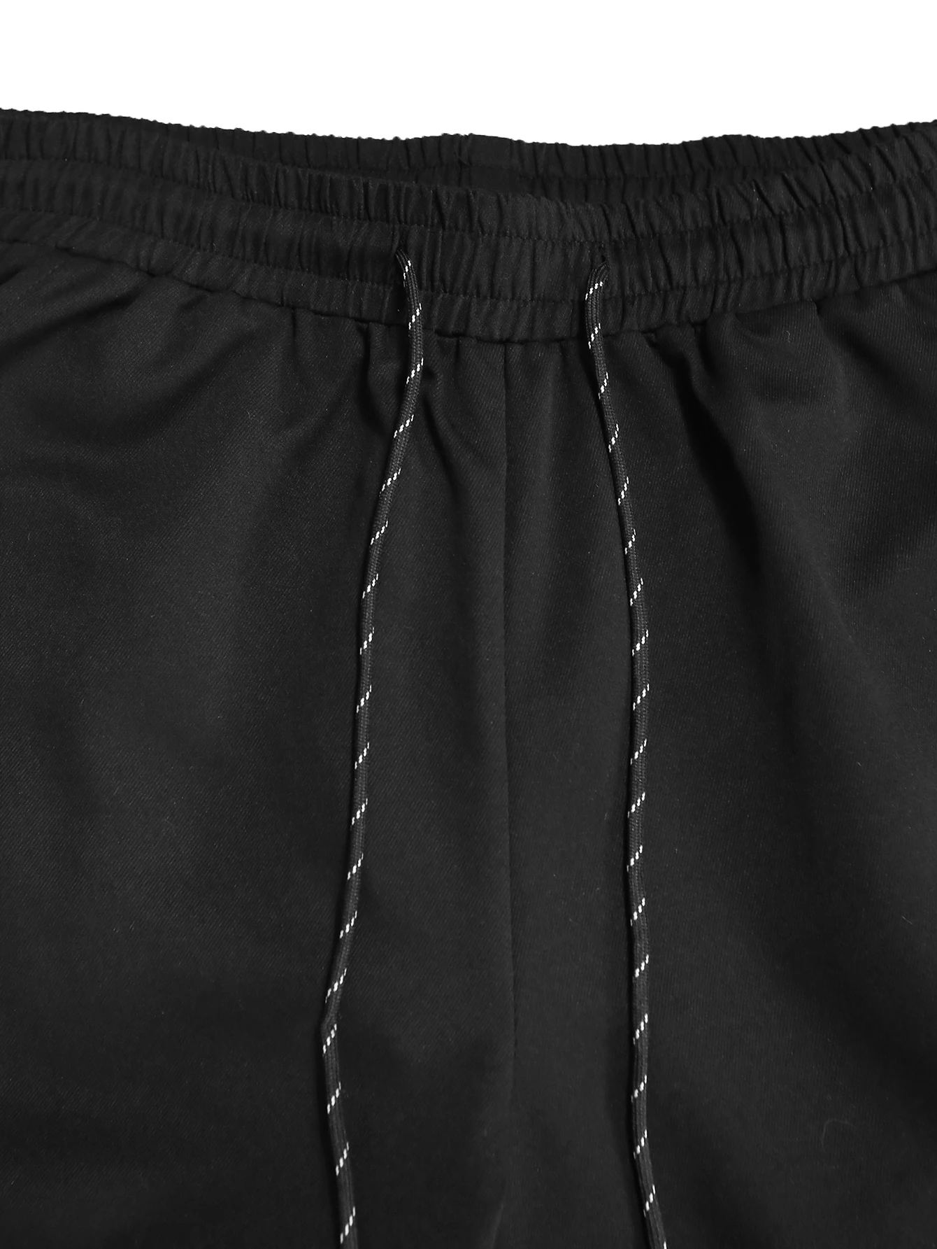 Herren Cargo-Jogginghose, schwarze, lässige, taktische Hose mit elastischem Bund, Kordelzug, mehreren Taschen, Arbeitskleidung, tailliert, mit Umschlagbündchen – Detail 6