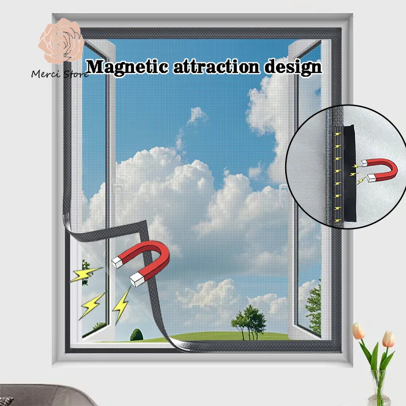 

Magnetic window mosquito screen, window mesh, self installing self-adhesive curtains for home use, simple invisible mosquito net