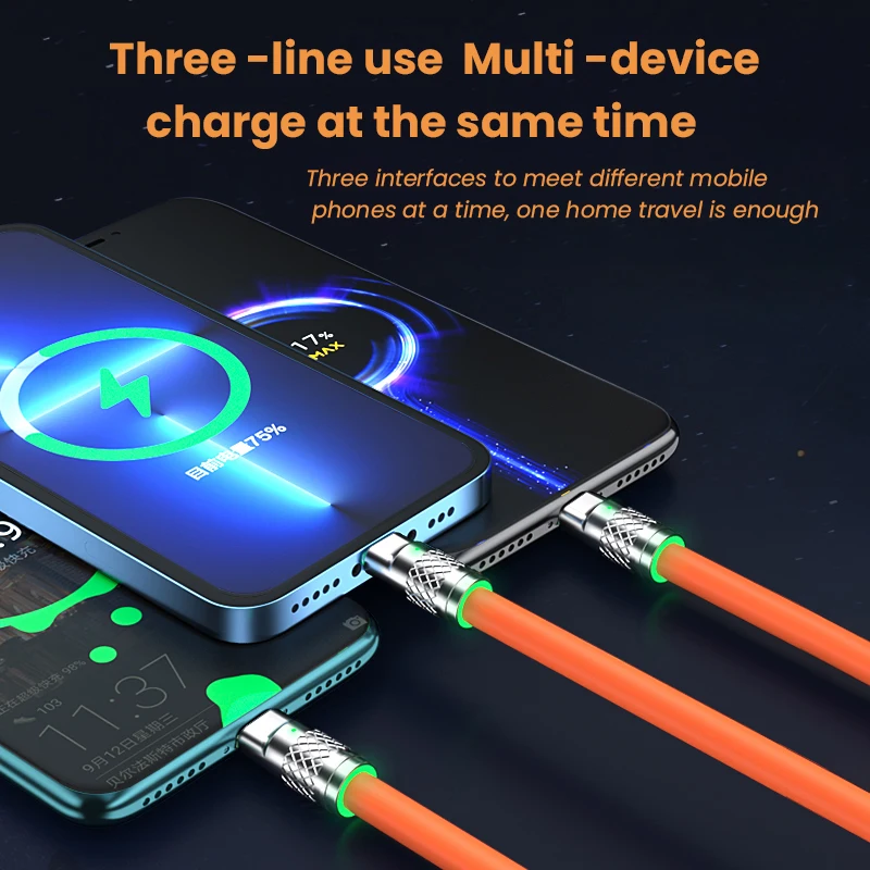 Câble Micro USB Type-C à 8 broches, chargeur rapide, 3 en 1, 2 en 1, Snap120 W, pour iPhone, Huawei, Samsung, Xiaomi