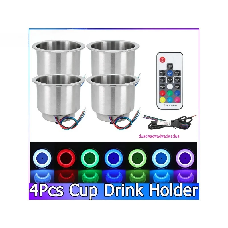 

7 Colors with Remote Control 4Pcs Cup Drink Holder Boat Stainless Steel Recessed Cup Shape Drink Holder Yacht RV Cup Holder