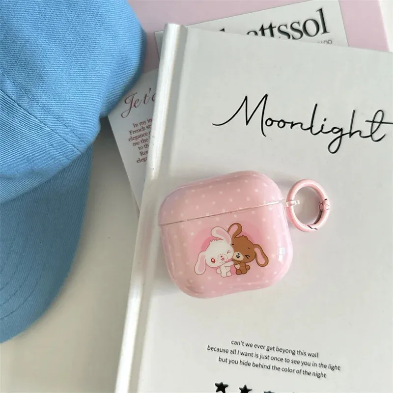 

IMD pink polka dot dessert rabbit earphone protective cover with pink round buckle for Airpods 2 3 4 pro/pro2