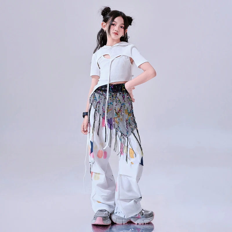 Weiß Hip Hop Dance Kleidung Mädchen Sommer Crop Tops Hosen Moderne Street Dance Tragen Laufsteg Bühne Kostüm Mode Outfits BL15772