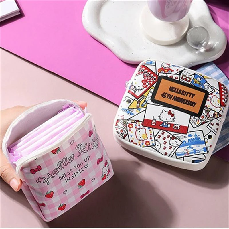 Cute Sanrio Hello Kitty Tampon Bag Sanitary Napkin Pad Pouch Cosmetic Bag Waterproof Multi-function Storage Bag Coin Purse Gifts