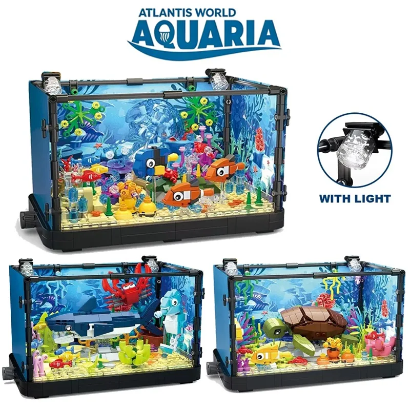 

3 Types Creative Fish Tank Building Blocks Toy Set With LED Lights Aquarium Ecological Tank DIY Gift For Children Adult