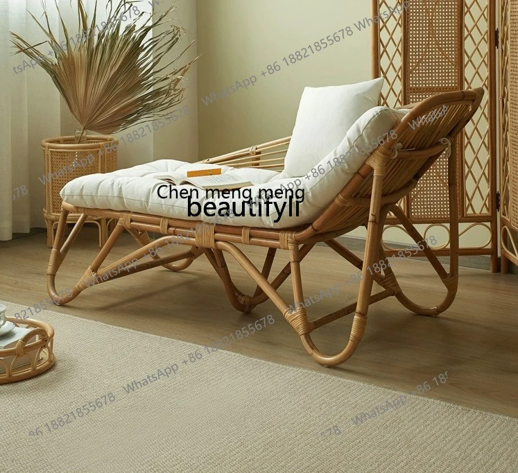 Vintage Nap Lounge Chair Natural Real Rattan Home Balcony Leisure Simple Sleeping Chair Sunbathing Lazy Sofa Chaise Lounge Chair