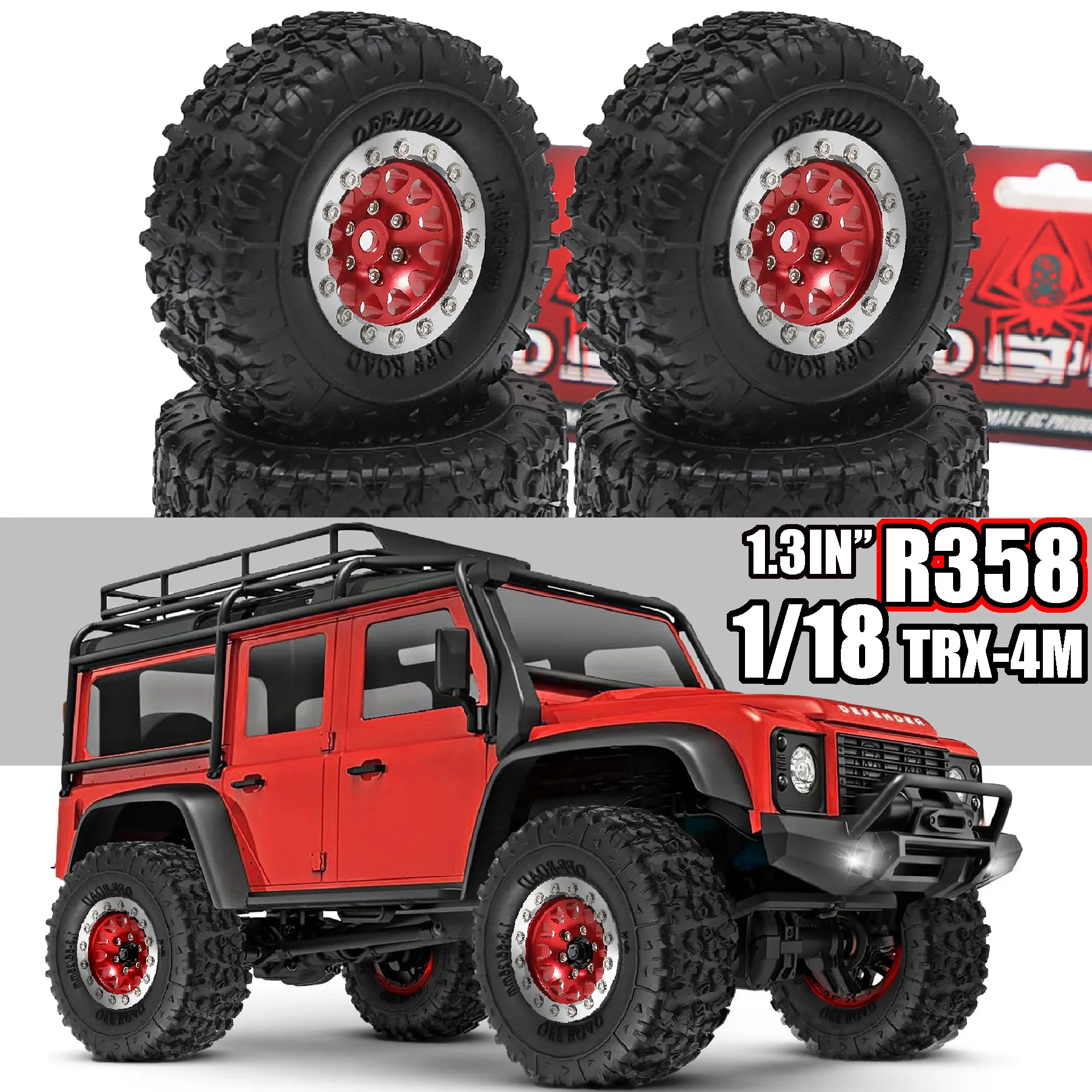 

RS Red Spider presents 1/18 TRX-4M SCX24 1.3 Metal Elliptical Wheels + Crawler Tyre R358