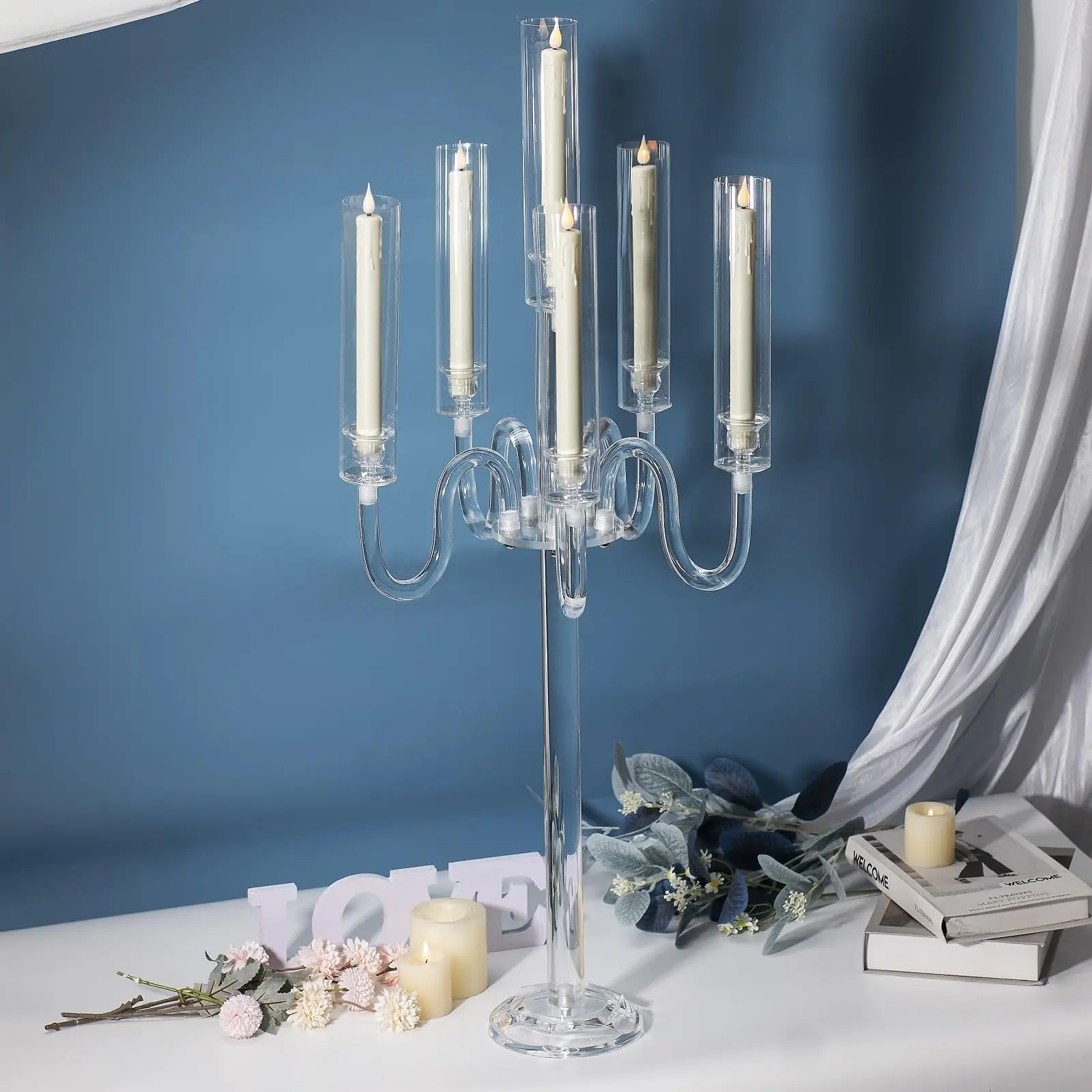 

Glass 5 Arms Floor Candelabra Event Acrylic Candelabrum For Centerpiece Acrylic Candlesticks Crystal Candle Holders Centerpieces