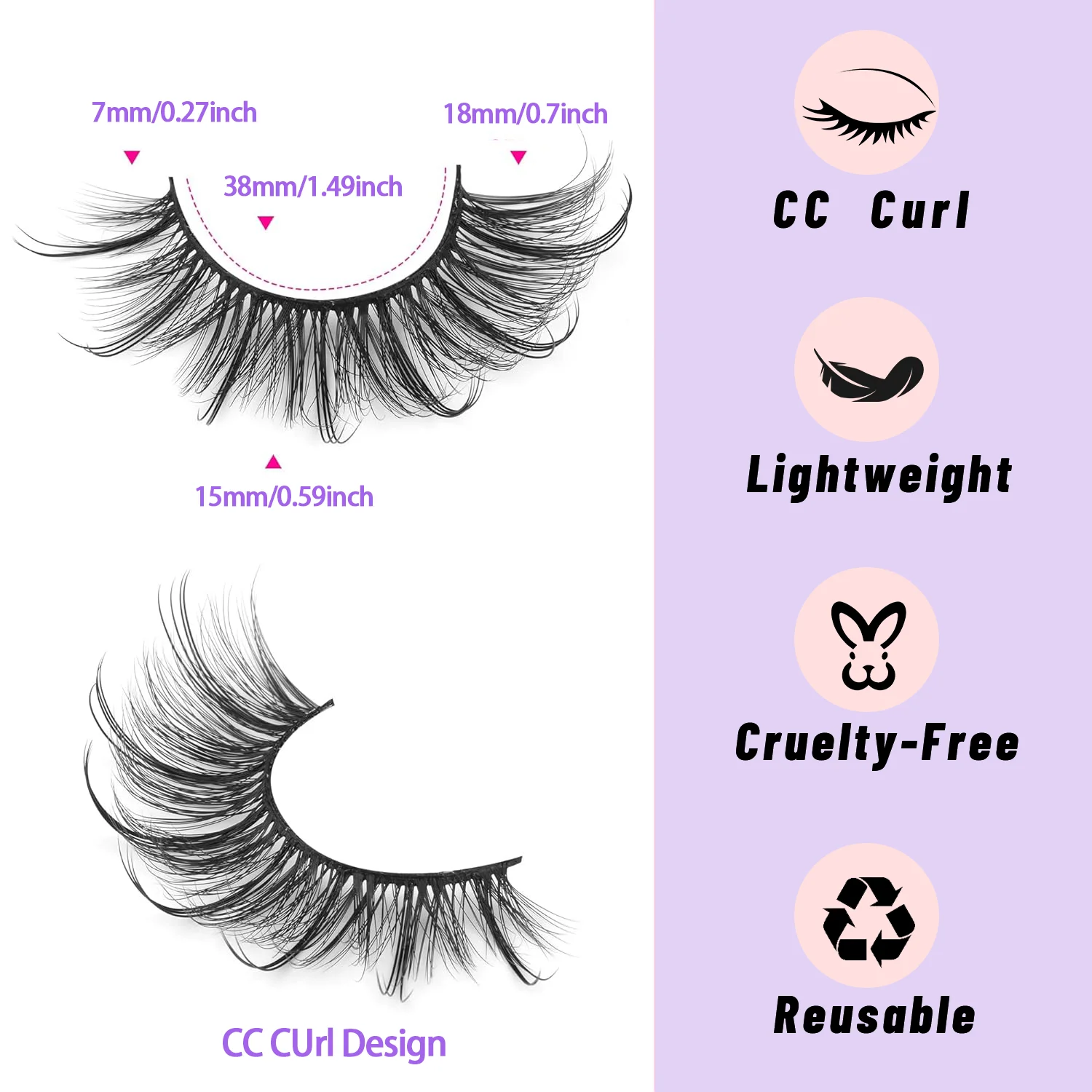 False Eyelashes Fluffy Faux Mink Lashes Wispy Fairy Cat Eye Lashes Spiky Strip Lashes Extension Natural Volume 7 Pairs