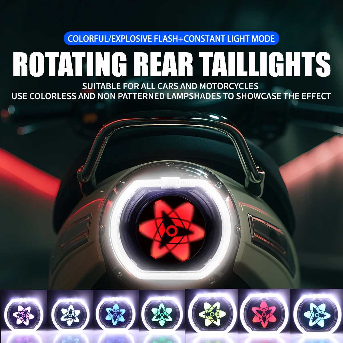 3Inch Motorcycle Dynamic Rear Taillight LED Rotatable RGB Wheel Eyes Light Auto Headlight For Car Decorative Light Universal 12V
