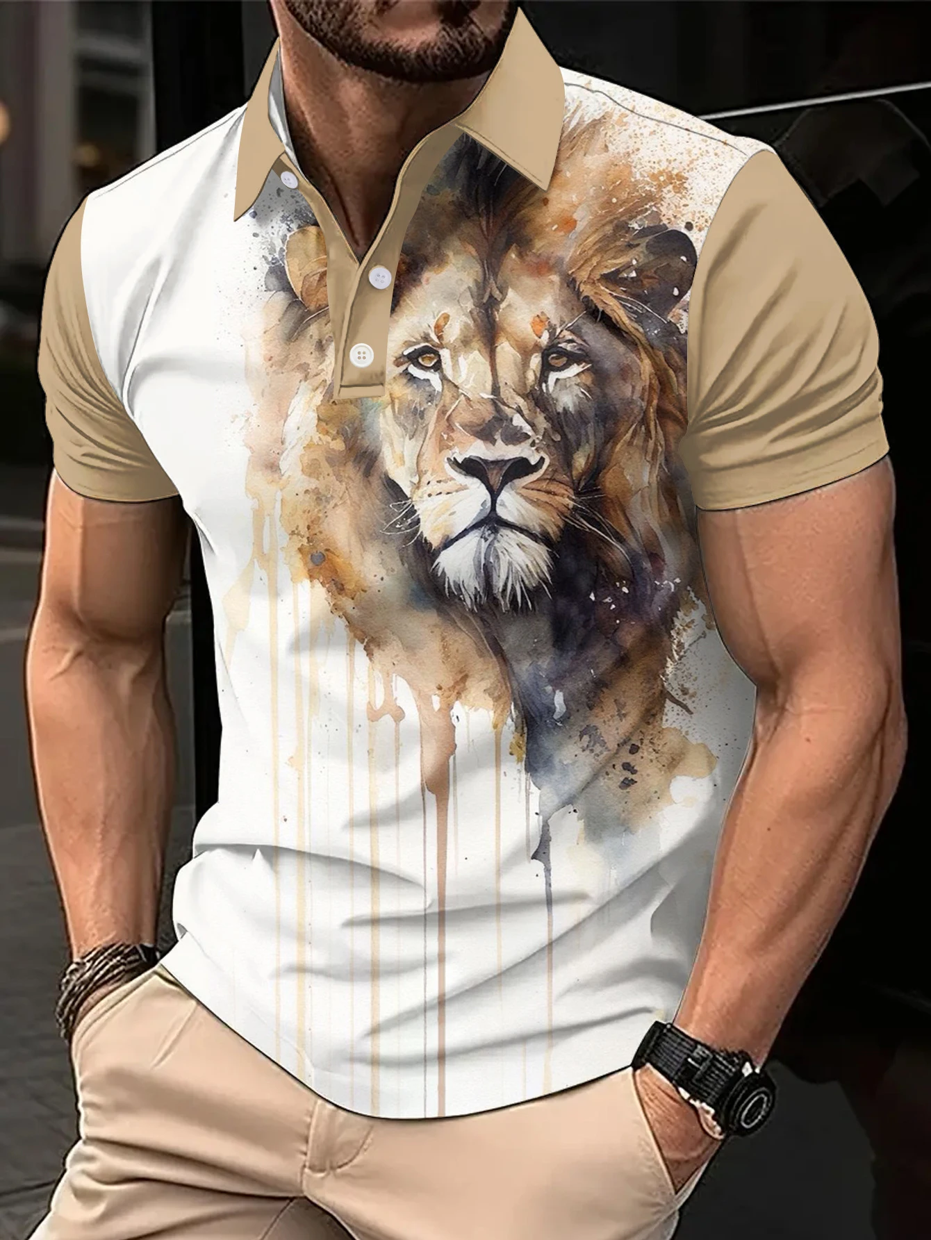 Camiseta de Verano 2026 para Hombre, con Estampado 3D de León, Secado Rápido, Estilo Polo, para Fútbol y Deportes, Talla Grande