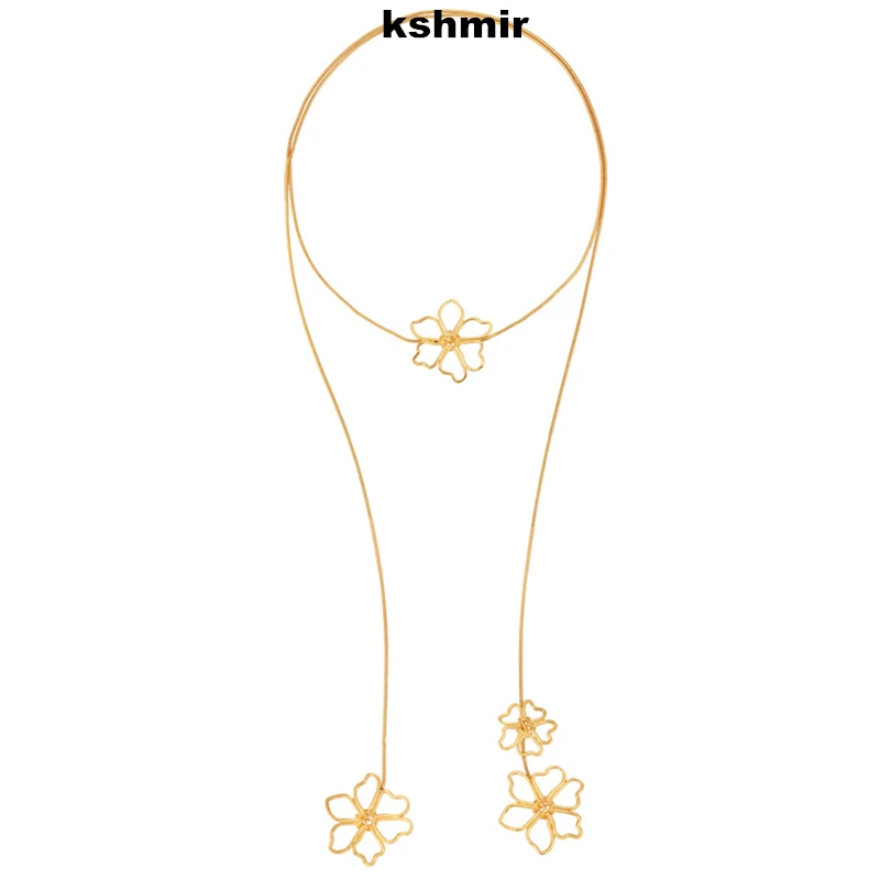 kshmir 160cm exaggerated metal texture accessories simple temperament floral long necklace multi-way to wear collars