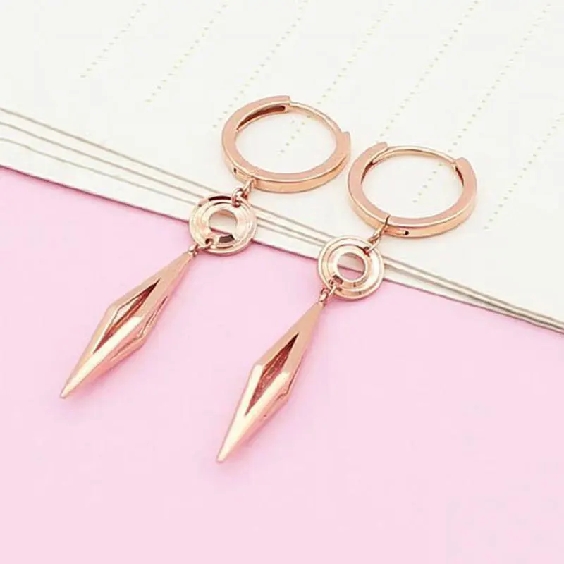 585 Purple Gold Smooth Sharp shaped earrings for women Light Luxury Plated 14K Rose Gold Long Earring buckle Banquet Jewelry