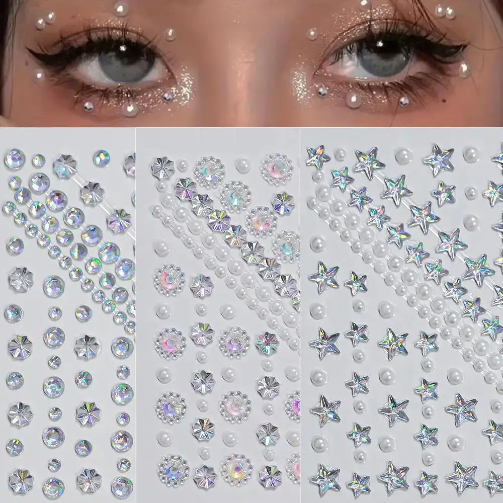 1sheet 3D Face Aurora Crystal Diamond Tattoo Stickers DIY Eyes Face Body Star Pearl Rhinestones Festival Makeup Tattoos Stickers