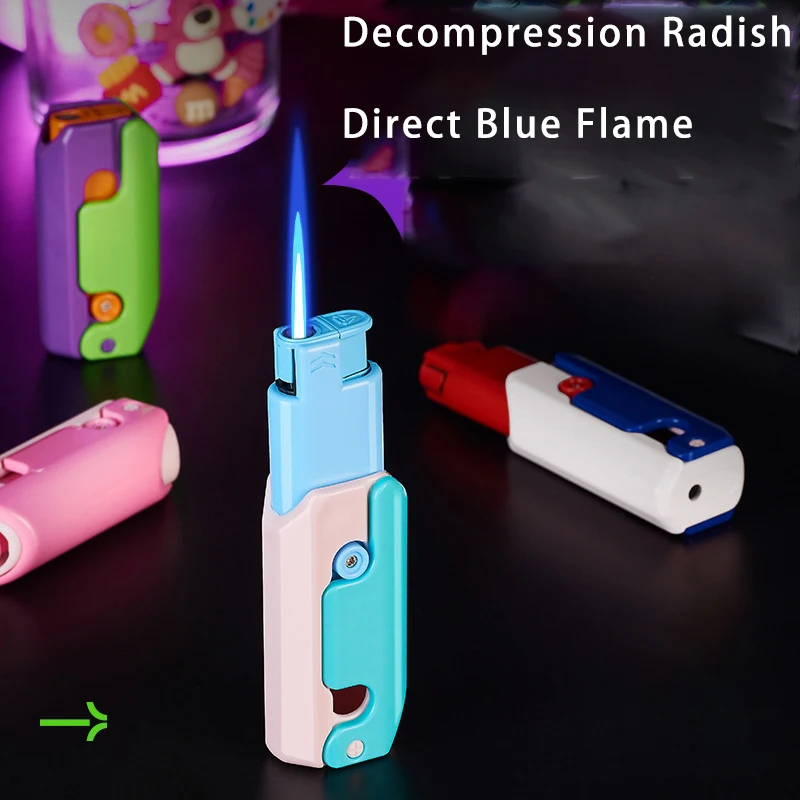 Fun Gravity Radish Decompression Hot selling Inflatable Blue Flame Lighter with High Quality Windproof Direct Charge Lighter