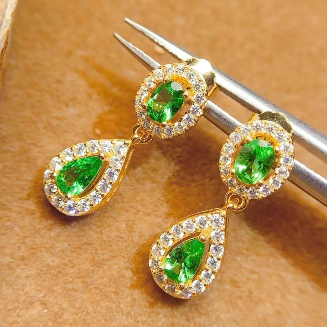 925 Silver Sterling Silver Natural Tsavorite Earrings VVS Grade Genuine Tsavorite Jewelry with 18K Gold Plating