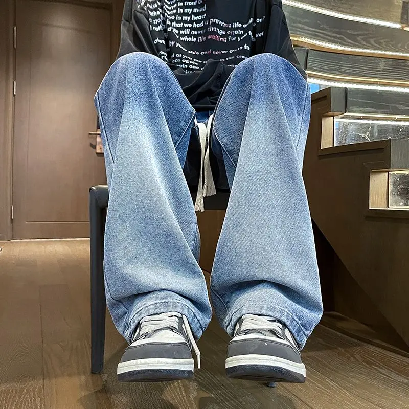 الرجال فضفاض حجم كبير المألوف تنوعا واسعة الساق مستقيم الساق الجينز الرجعية الربيع والخريف غسلها السراويل الطويلة غير رسمية