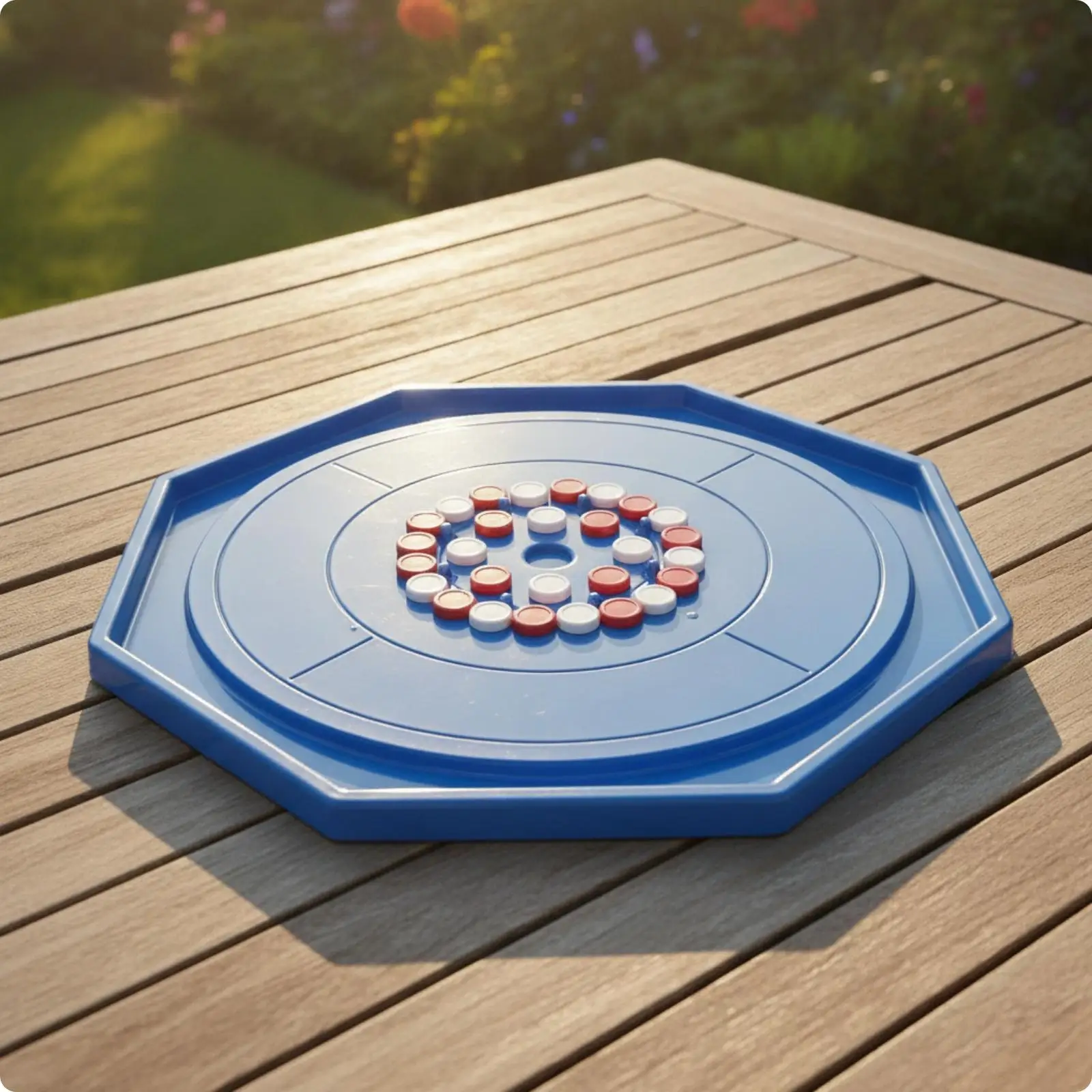 Blue Checkers Board Game for Kids Canadian Octagonal Design Plastic Family Strategy Game with Molded Core Perimeter Features