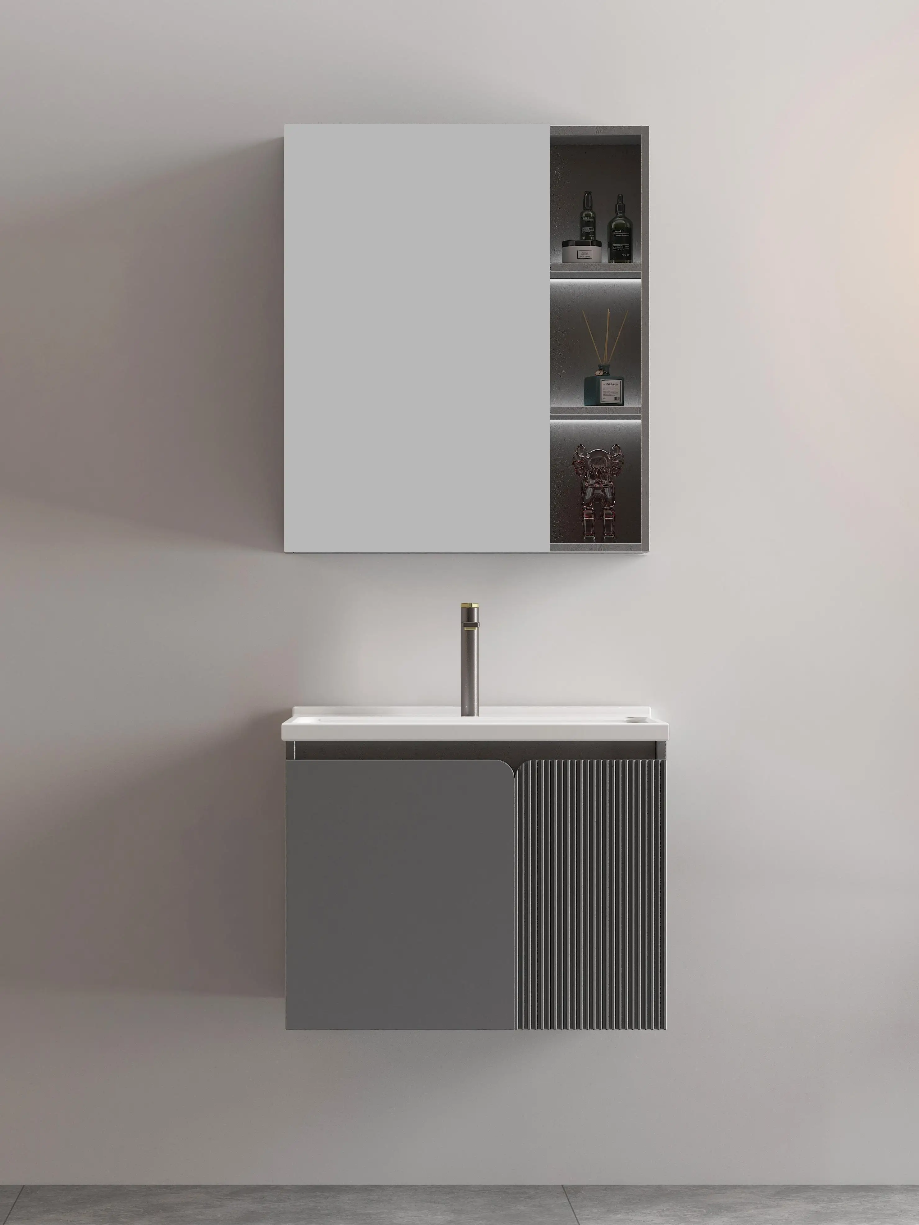 Custom Modern Hotel Set Wall Hung Bathroom Vanities With Waterproof Solid Wood Sink Mirror Cabinet & LED Bath Mirror