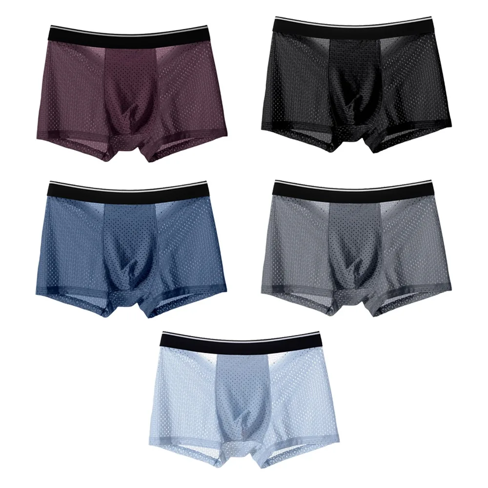 

Fashion Mid-waist Men's Underwear Cutout Comfortable Soft Mesh Boxer Shorts Quick Dry Large Size Ice Silk Panties Sports