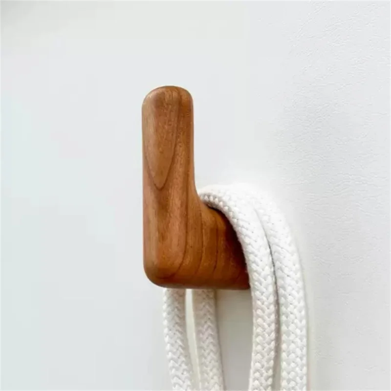 Nordic Solid Wood Round L-shape Cabinet Door Handle Drawer Knob Wall Hooks Black Walnut Wooden Wardrobe Pulls Coat Hook For Room